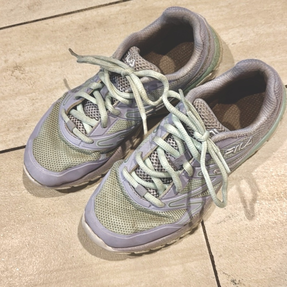 Girls FILA Size 3 Purple Green Gray Silver Athletic Shoes